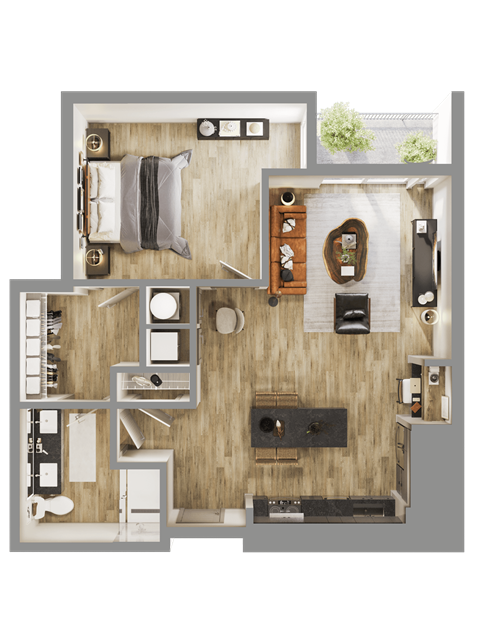 Floor plan for 1 bed, 1 bath, 823 sqft